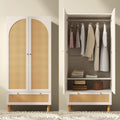 Kleiderschrank Garderobenschrank mit 2 Türen & Rattan, 180 × 85 × 52 cm (H/B/T)