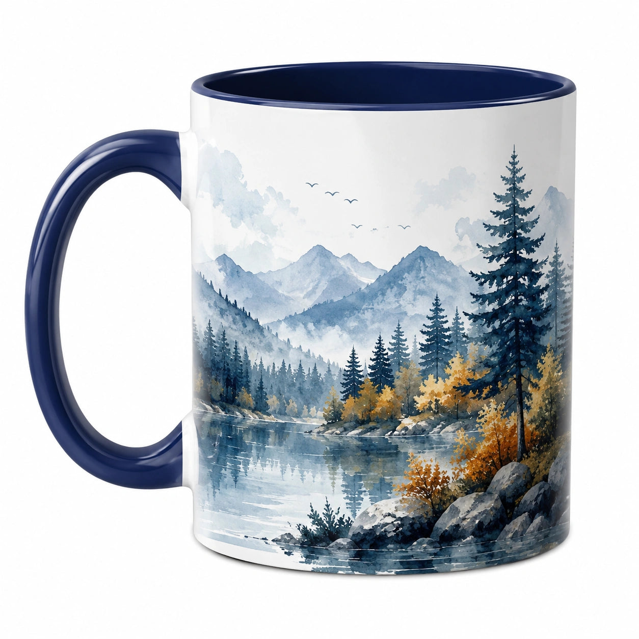 Keramiktasse mit Landschaftsmotiv Blau und Weiß