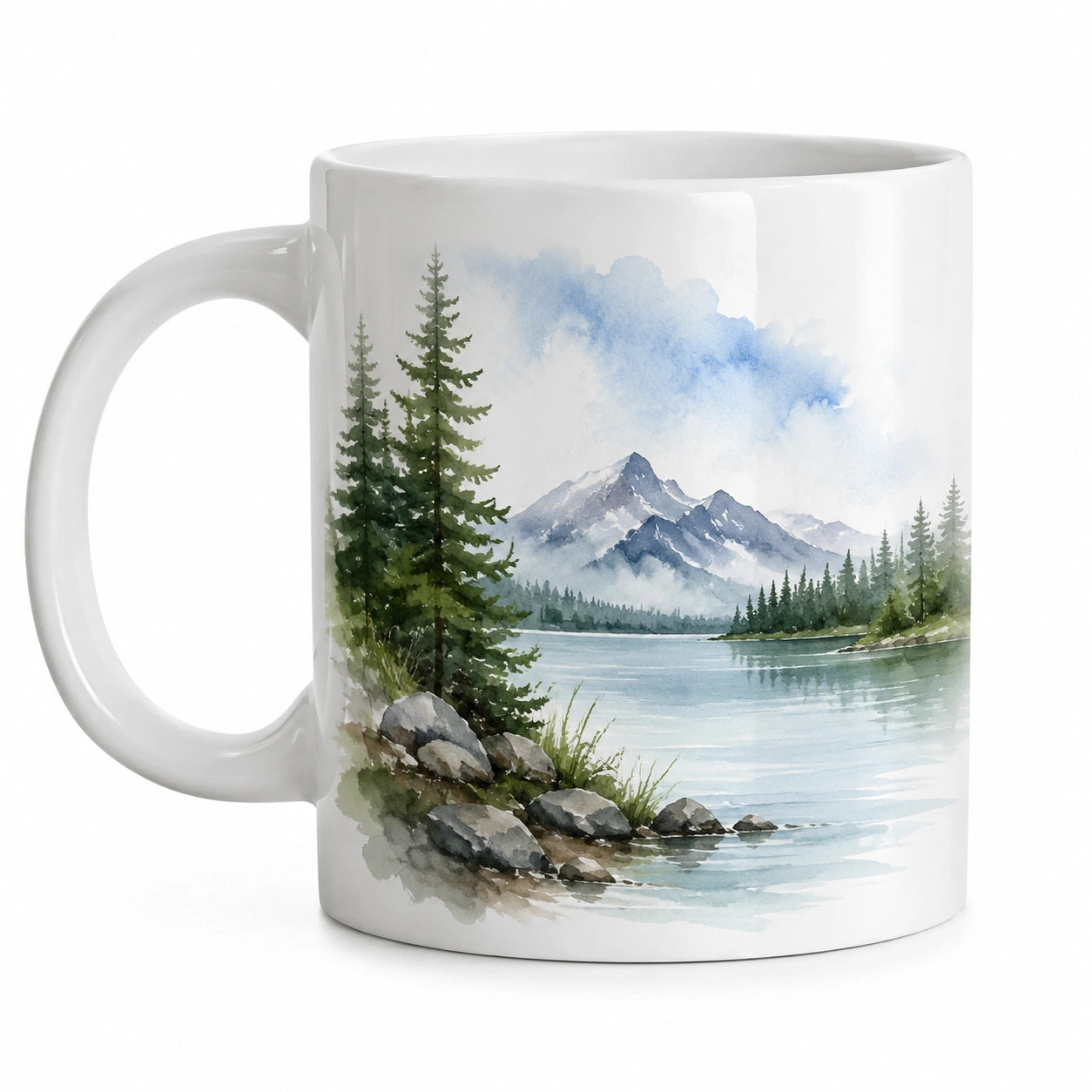 Weiße Keramiktasse mit Landschaftsmotiv 330ml