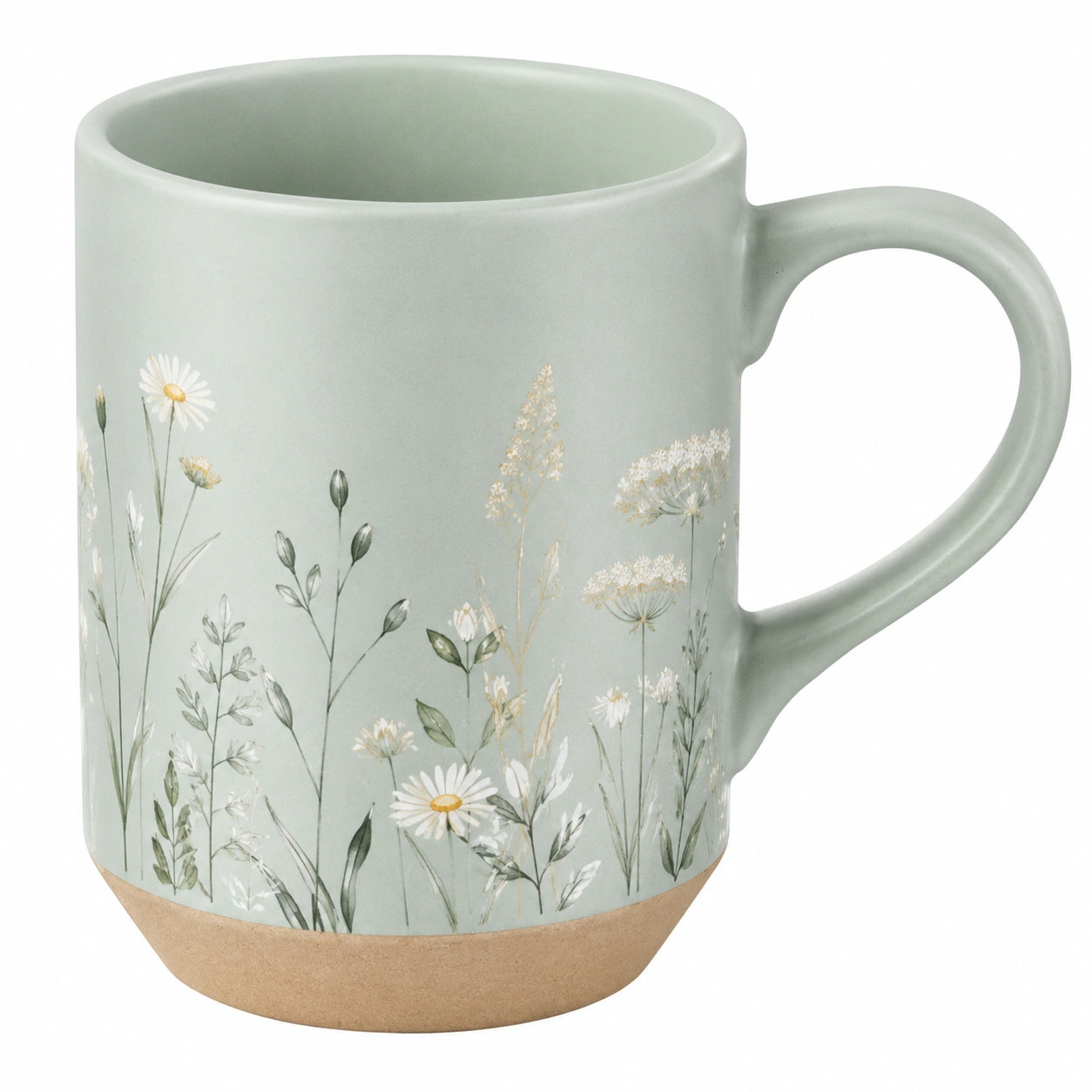 Keramiktasse mit Blumenmotiv - Pastellgrün, 350ml