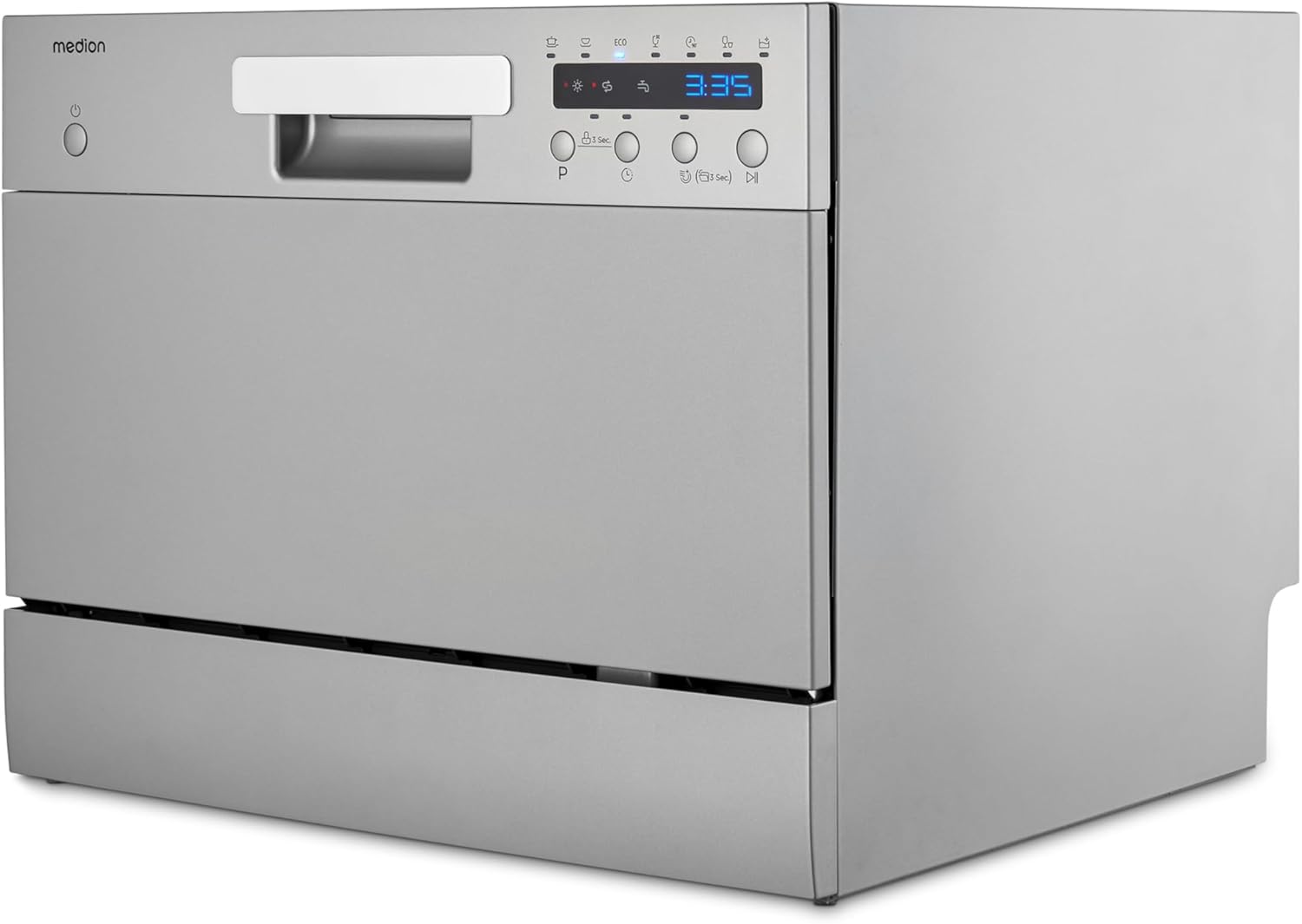 MEDION Tischgeschirrspüler DWT60 (6 Gedecke Fassungsvermögen, ca. 6,5 Liter Verbrauch, LED Display, MD37496) silber, 7 Programme