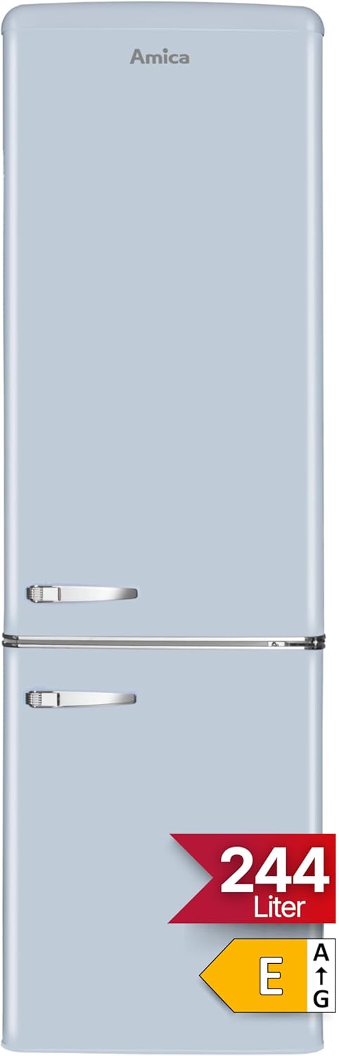 Amica KGCR 387 100 L Retro Kühl-/Gefrierkombination, 181 cm (H) x 55 cm (B) x 62 cm (T), 181 Liter, LED-Beleuchtung, Kühlschrank mit Gefrierfach