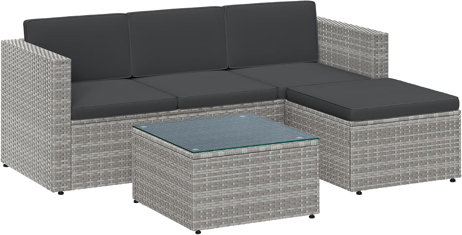 SONGMICS Gartenmöbel, Grau GGF005G05, Balkonmöbel aus PE-Polyrattan, handgeflochtenes Rattan