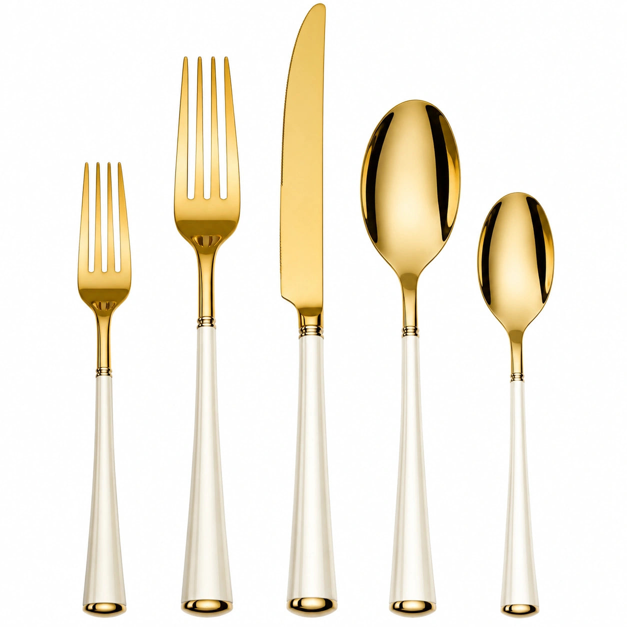 Luxuriöses 5-teiliges Besteckset in Gold und Weiß