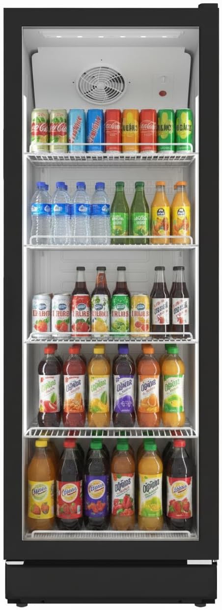 SCHOEPF Kühlschrank, 300 L, 169 cm Höhe, LED-Beleuchtung, GKS300 (Schwarz), gewerblicher Getränkekühlschrank, Glastür-Kühlschrank