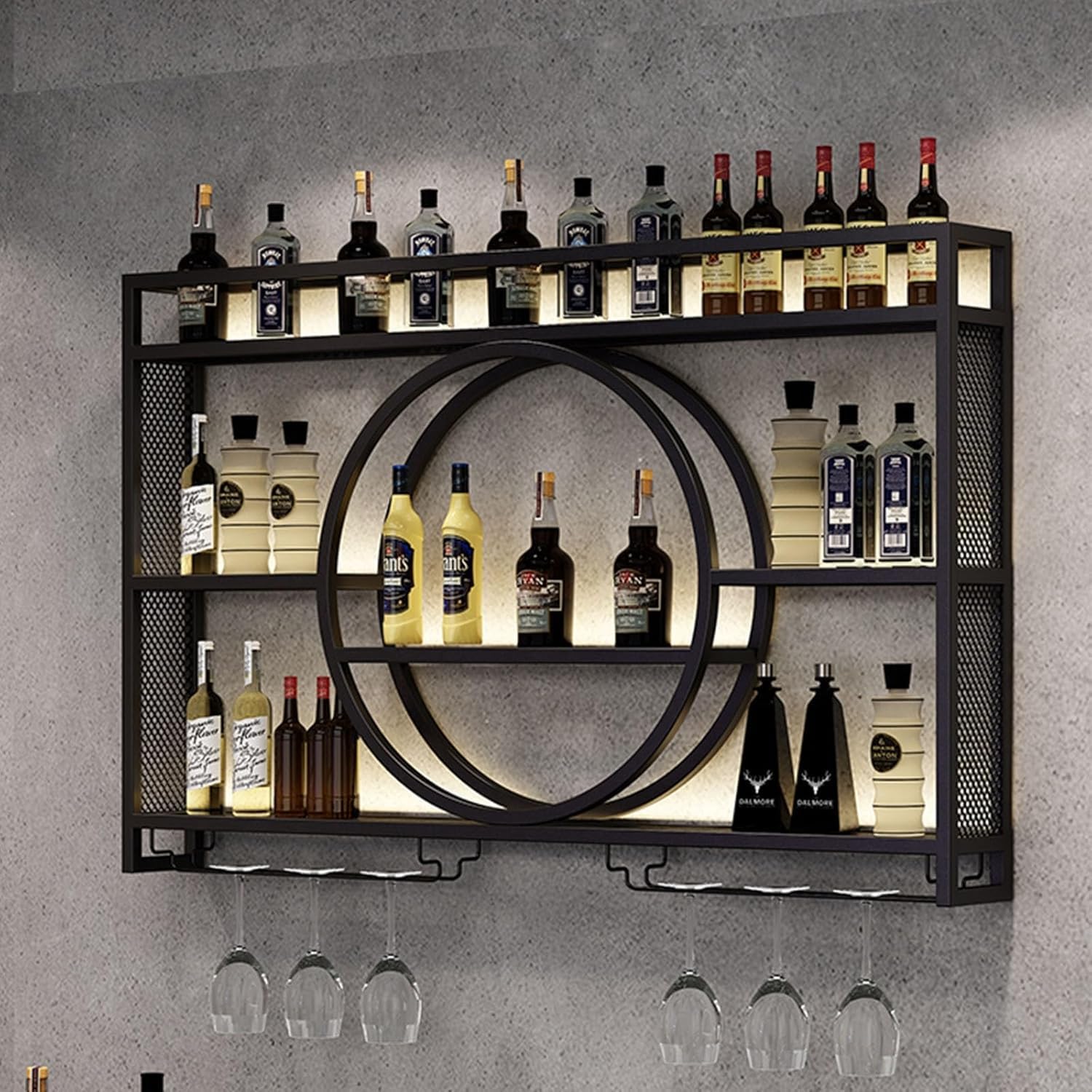 Generisch Wandmontierte Weinregale, Weinregal Wand Metall, Bar Regal, 140 × 80 × 15 cm), Stauraum, Weinregal Wand Metall