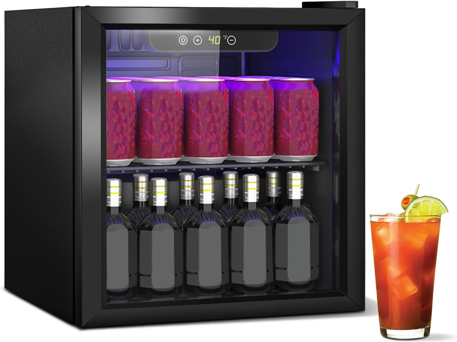 Getränkekühlschrank, 40L/60 Dosen Mini-Kühlschrank, Display, 40L/60 Dosen Mini-Kühlschrank mit Transparente tür für Limonade, verstellbar