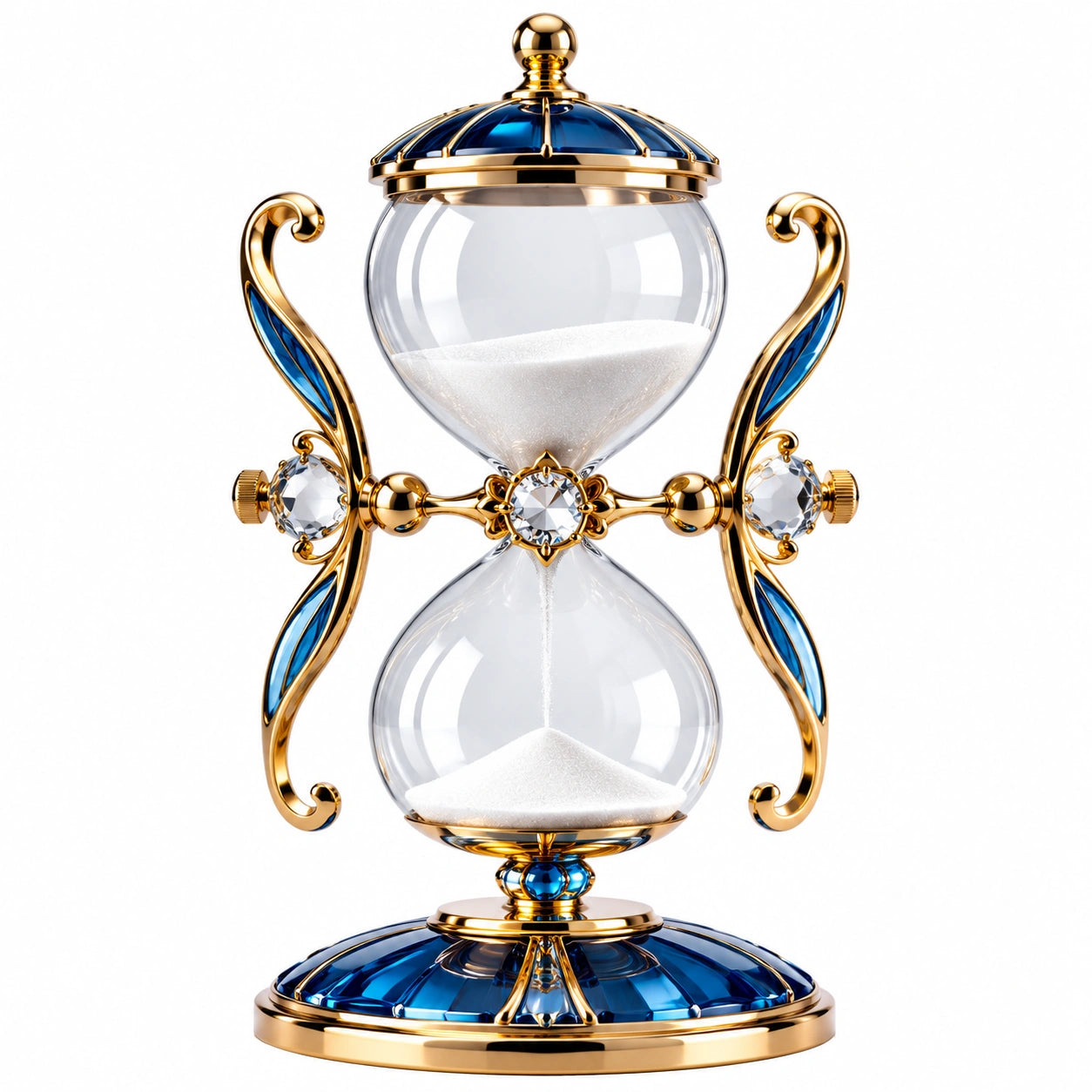 Dekorative Sanduhr Blau-Gold Glas 60 Minuten Rotierbar
