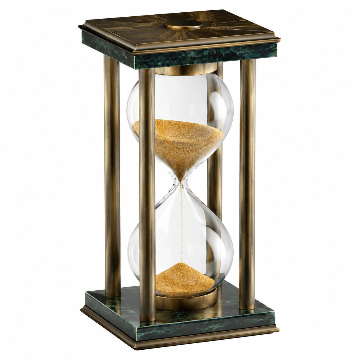 Elegante Sanduhr mit Glas, Kupferrahmen und Marmorsockel