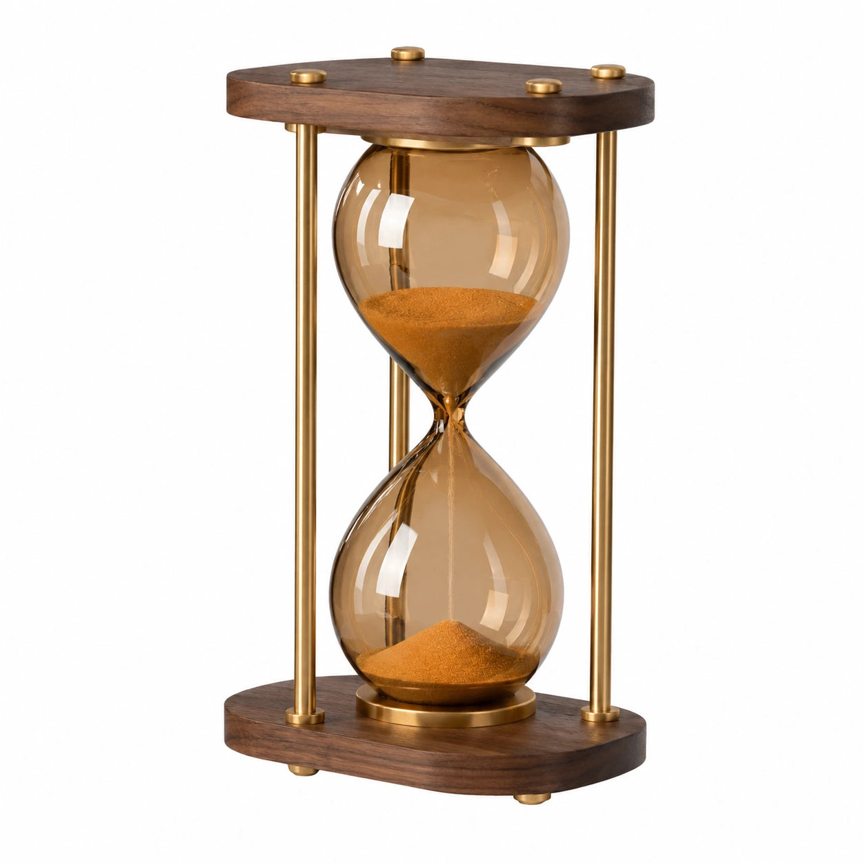 Dekorative Sanduhr mit Holz und Metall - Walnuss/Gold