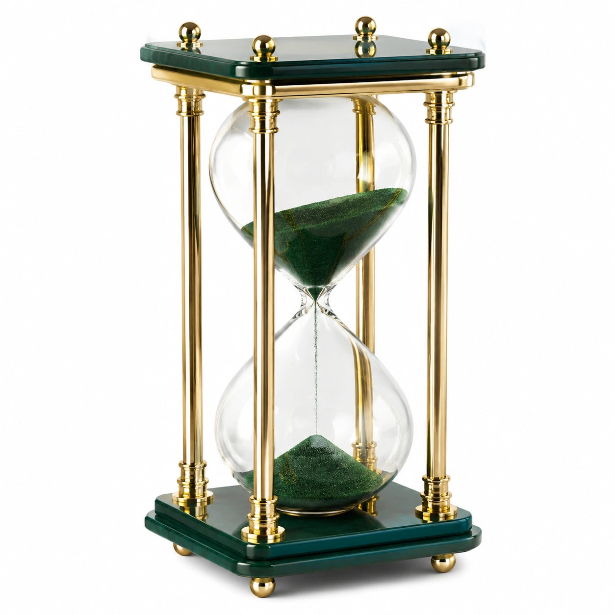 Sanduhr mit grünen Sand und goldenem Rahmen, 60 Minuten