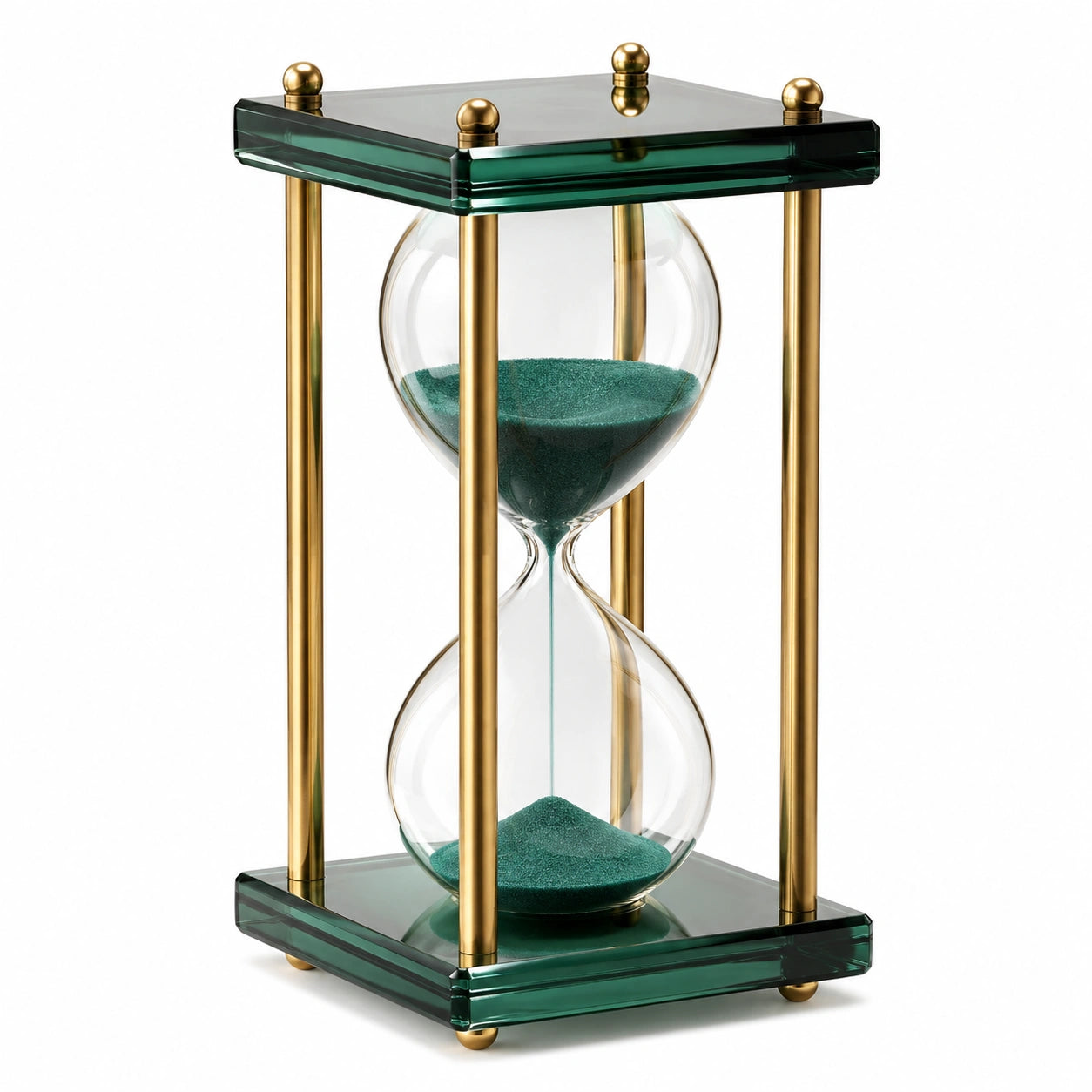 Sanduhr Uhr mit Grünem Sand und Goldenen Stützen