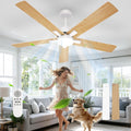 Comely Deckenventilator, 132 cm, 38,6 W, 3 Farbtemperatur, Deckenlampe mit Ventilator mit 6 Geschwindigkeiten, Naturholz, Vor- und Rücklauf