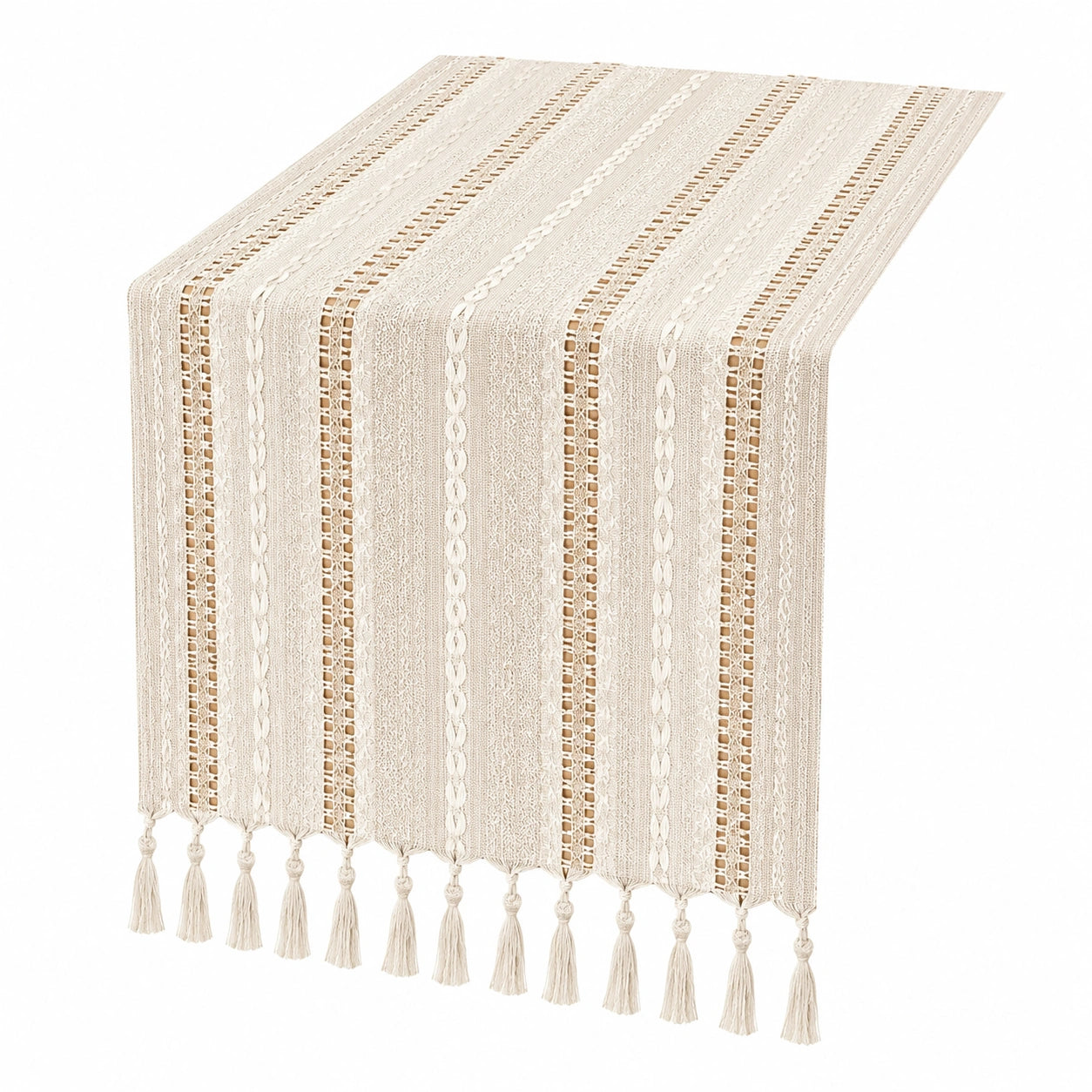 Eleganter Tischläufer mit Quasten in Beige, 180x35 cm