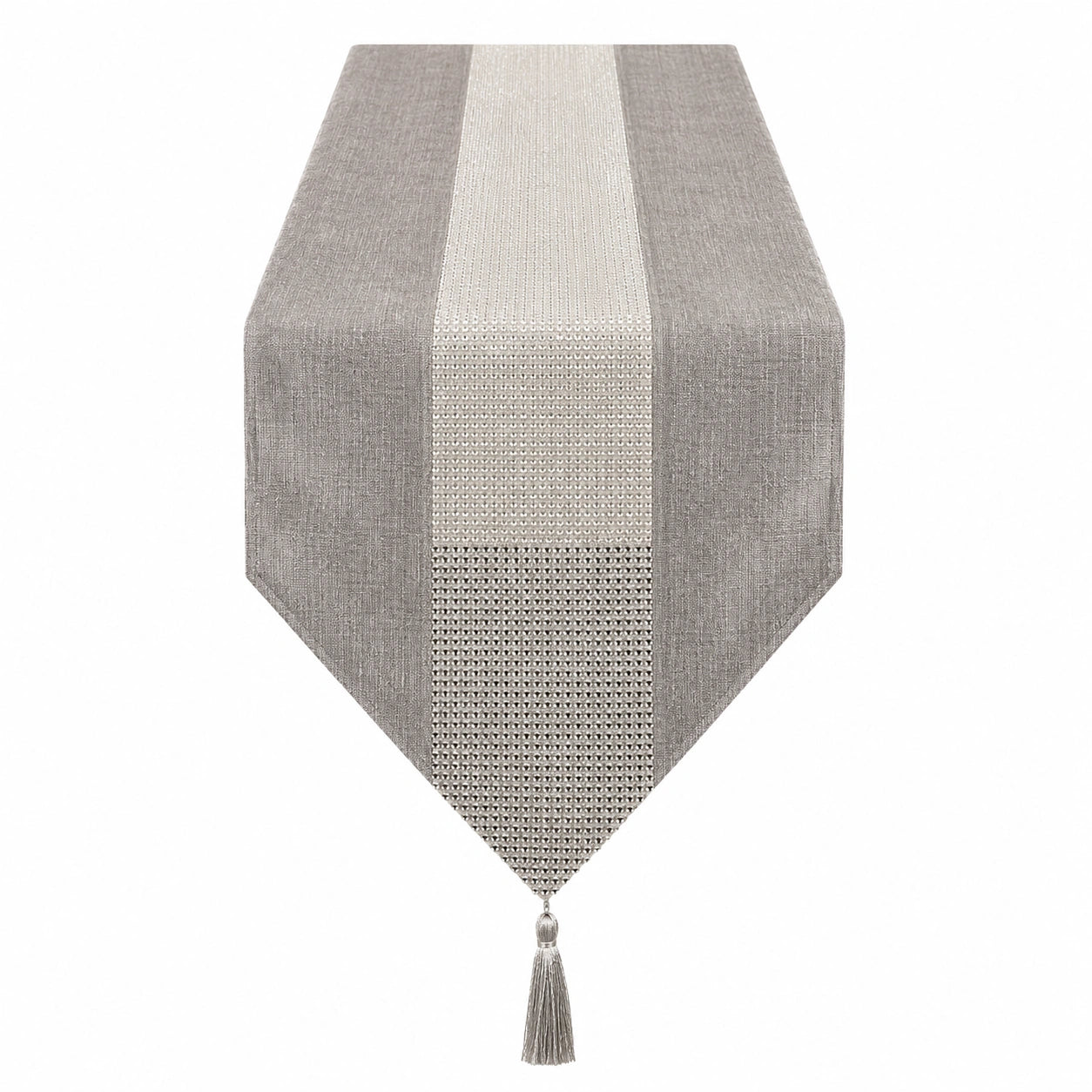 Dekorativer Tischläufer mit Streifenmuster und Quasten Grau Beige 180x33cm