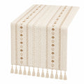 Tischläufer mit Ethno-Muster und Quasten in Beige