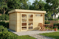 Gartenhaus Leandro mit Fußboden aus Holz, Gerätehaus 394 × 268 cm mit 28 mm Wandstärke in Naturbelassen, Stauraum