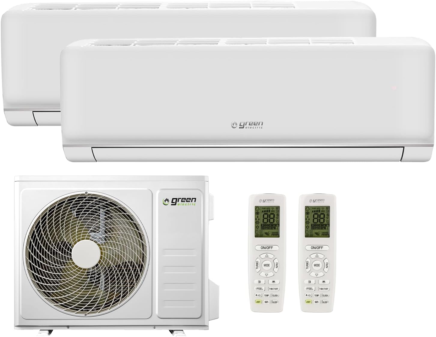 Plus Klimaanlage, 9000 BTU, Fernbedienung, App-Steuerung, Oszillation, Display, R32, Klimagerät mit Zwei Inneneinheiten und 1 Außeneinheit