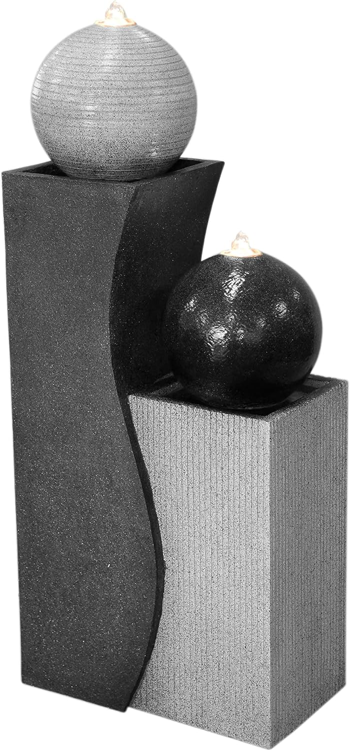 Dehner Gartenbrunnen Ying Yang mit LED Beleuchtung Tisch, ca. 94 × 41.5 × 24 cm, LED-Beleuchtung