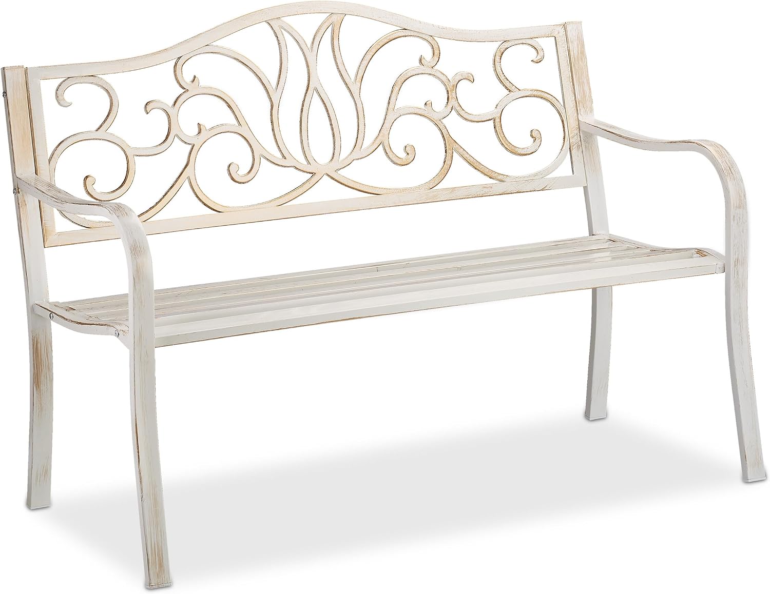 Relaxdays Gartenbank, Metallbank 90 × 127,5 × 63 cm, Schwerpunkt auf Haushaltsprodukten