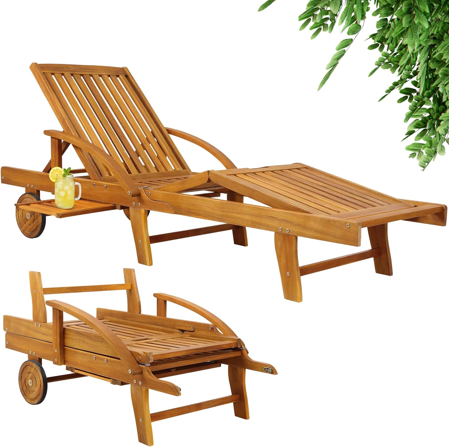 Casaria Sonnenliege Klappbar Wetterfest Holz Gartenliege 160 kg Belastbar Tisch, verstellbar, klappbar, wetterbeständig