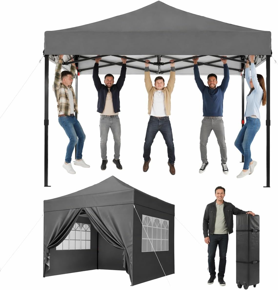 Aoxun Faltpavillon 3 × 3m Wasserdicht Stabil, Pop Up Pavillon, UV-Schutz 50+ Gartenzelt Inkl. Rolltasche, wasserbeständig