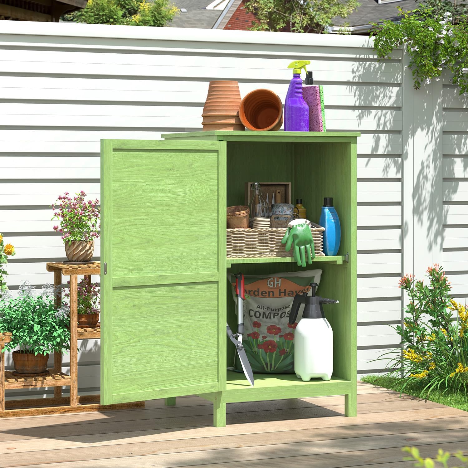 Aoxun Garten-Geräteschrank aus Holz, Kleiner Holz-Gartenschuppen 55 × 54 × 100 cm, Gartenschrank für draußen mit verstellbaren Regalboden