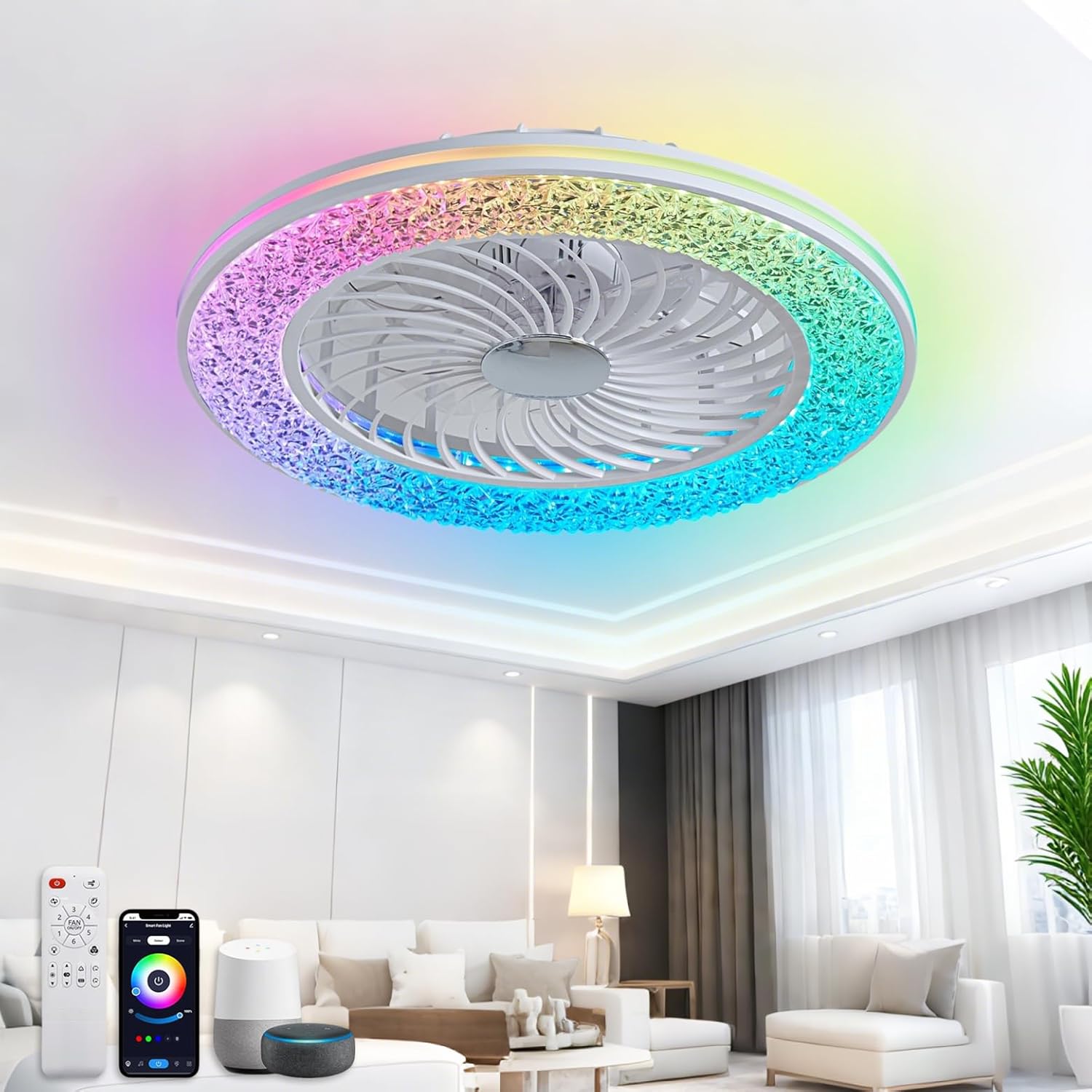 Deckenventilator, 28 dB, Fernbedienung, App-Steuerung, Timer, dimmbares Licht