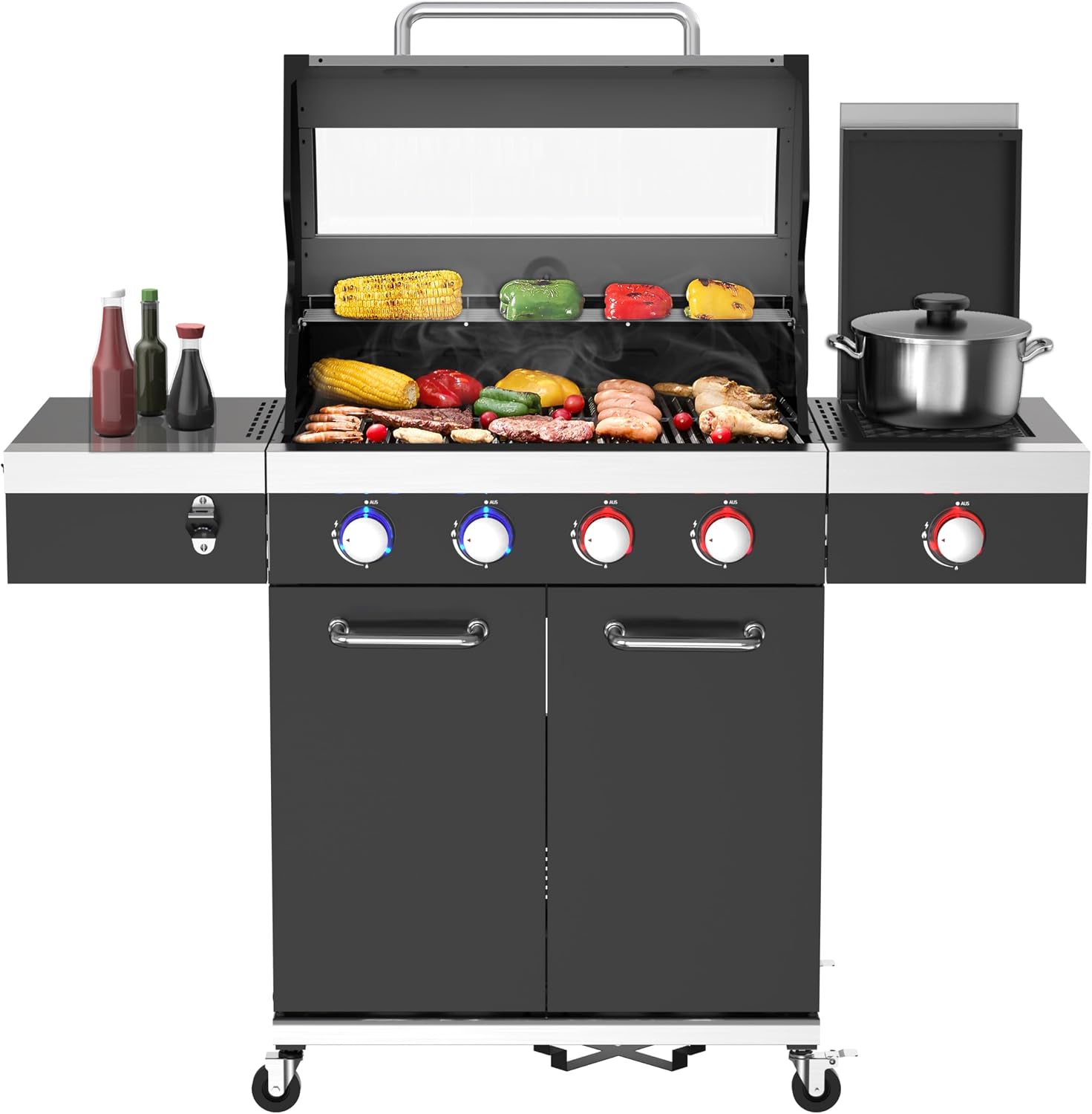 El Fuego Gasgrill 'KINGSTON', 3,0 kW, LED-Beleuchtung, Brenner aus Edelstahl, 4 + 1 Brenner, 2 Hochleistungsbrenner, AY 505