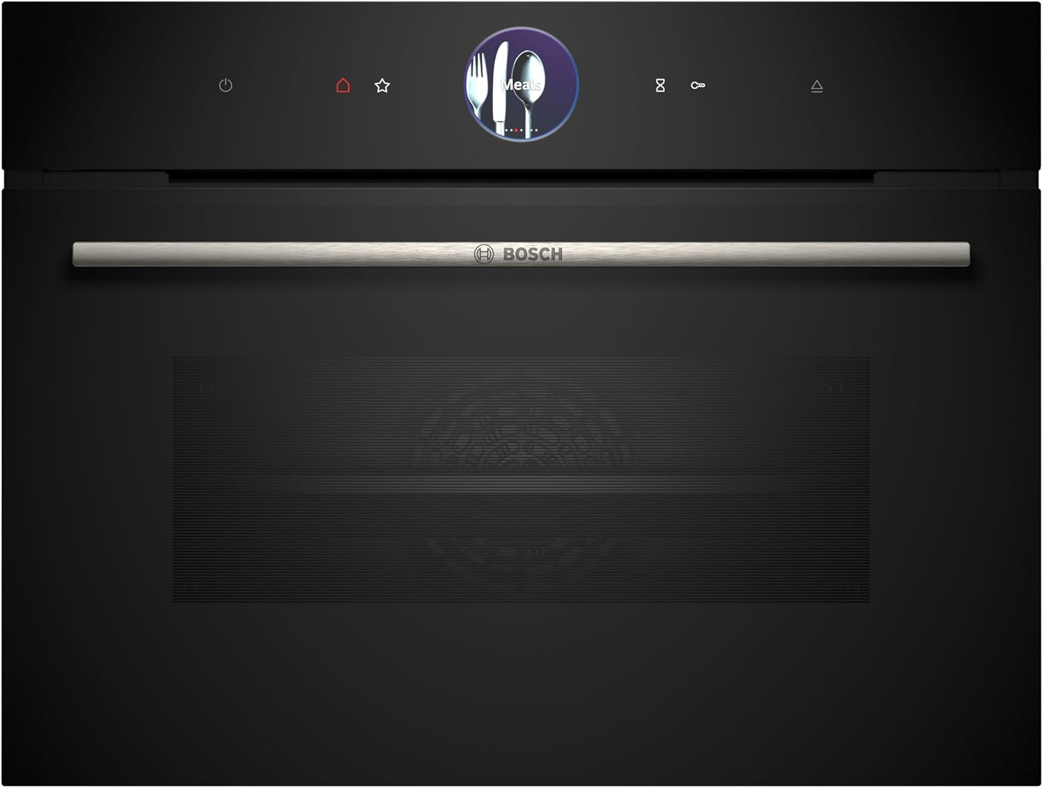 Bosch CSG7361B1 Backofen, 60 × 45 cm, 1 L Wassertank, Farb-Display, App-Steuerung, Smarter Serie 8 Einbau-Kompaktdampfbackofen, 4D Heißluft