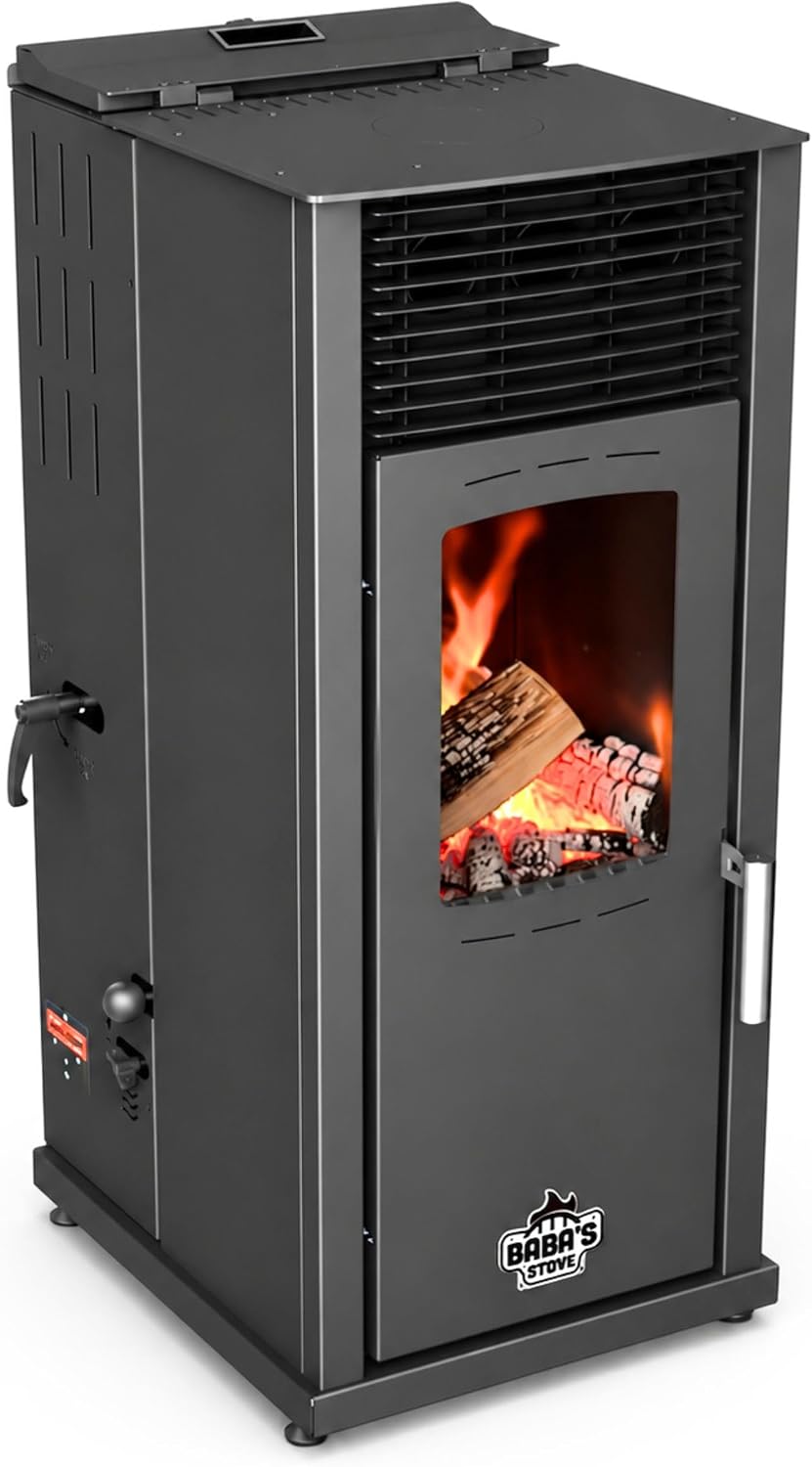 Babas Eco Hybridofen Pellets und Holz Kombiofen Kaminofen 8 Tisch, 2 kg pro Stunde bei voller Leistung, 8 kW