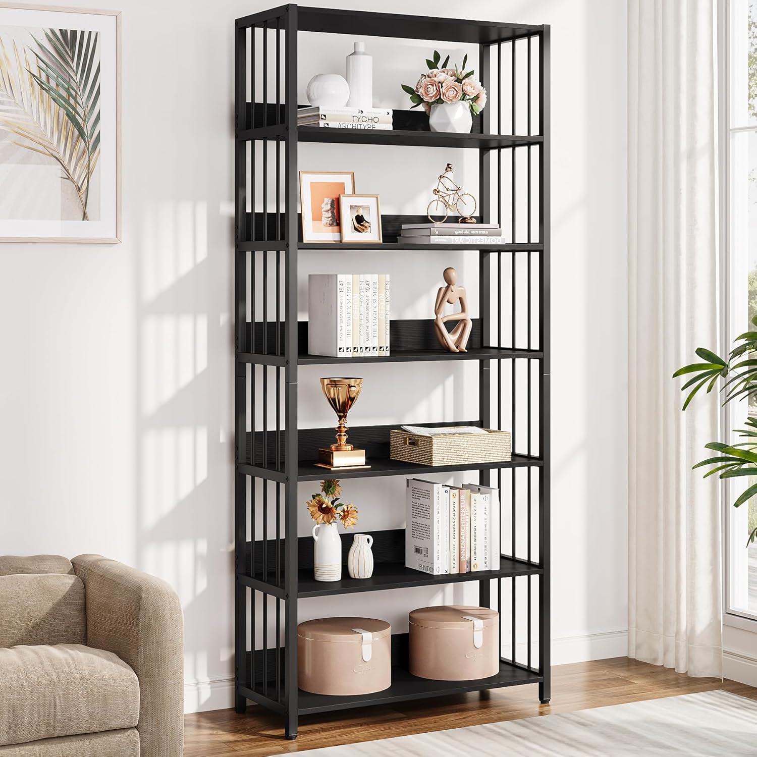 Tribesigns Bücherregal mit 6 Ebenen, 190 cm groß Industrielles Standregal, 30 * 80 * 190 CM, Gesamtgröße: 190 × 80 × 30 cm