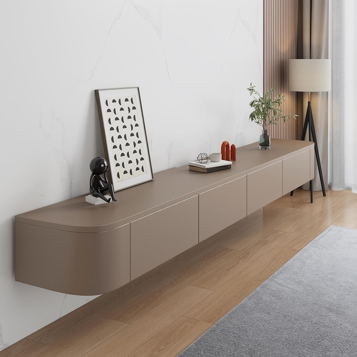 Schwebender TV, 200 CM/78.7'), Große TV-Bank Mit Stauraum Unter Dem Fernseher(Khaki