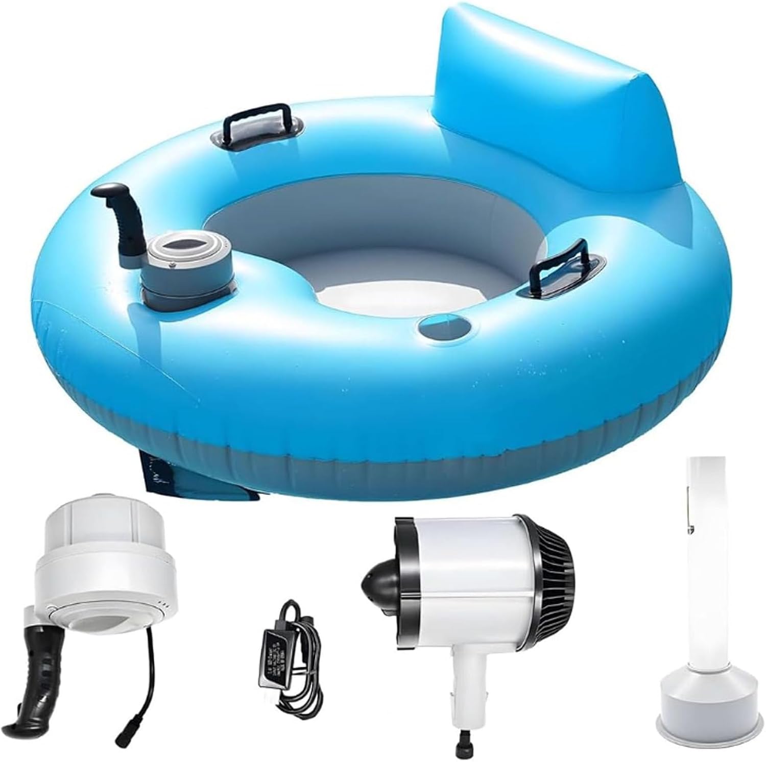 Elektrisch Aufblasbare Poolliege Mit 50-W-Motor, Aufgeblasen misst er 107 × 107 cm, 360 Drehbar, In 3 Minuten Aufgeblasen
