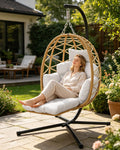 Hängesessel mit Gestell Outdoor, Bis 150 kg, Rattan Hängesessel mit Metallgestell