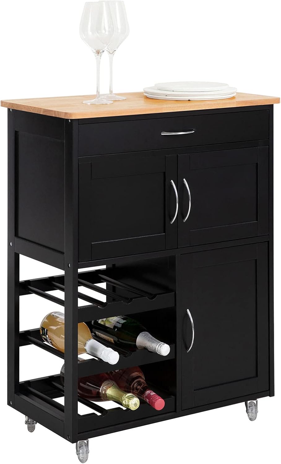 SoBuy Servierwagen mit Rollen Küchenwagen mit Arbeitsplatte Rollwagen mit Regal, Küche & Outdoor Schwarz 67 × 86 × 38 cm FKW45-SCH, bis 30 kg
