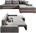 Juskys Sofa, Ecksofa für Wohnzimmer mit Bettkasten & LED, Stauraum