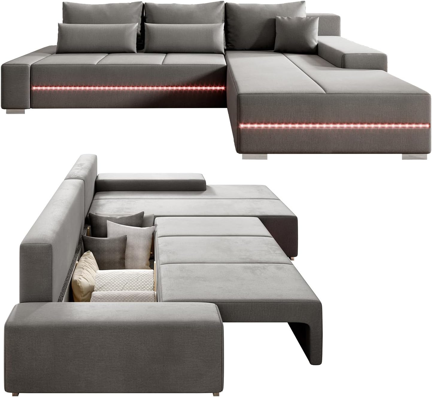 Juskys Sofa, Ecksofa für Wohnzimmer mit Bettkasten & LED, Stauraum