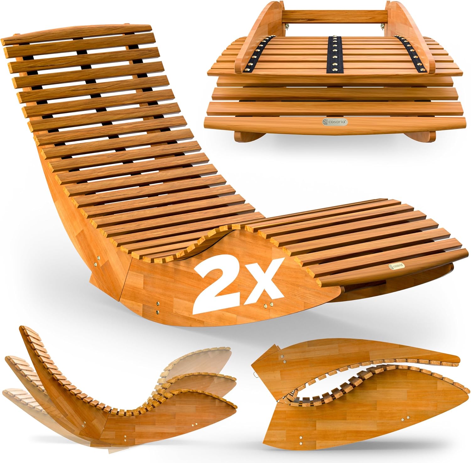 Casaria 2X Sonnenliege Klappbar Wetterfest Holz 160 kg Belastbarkeit, klappbar, wetterbeständig