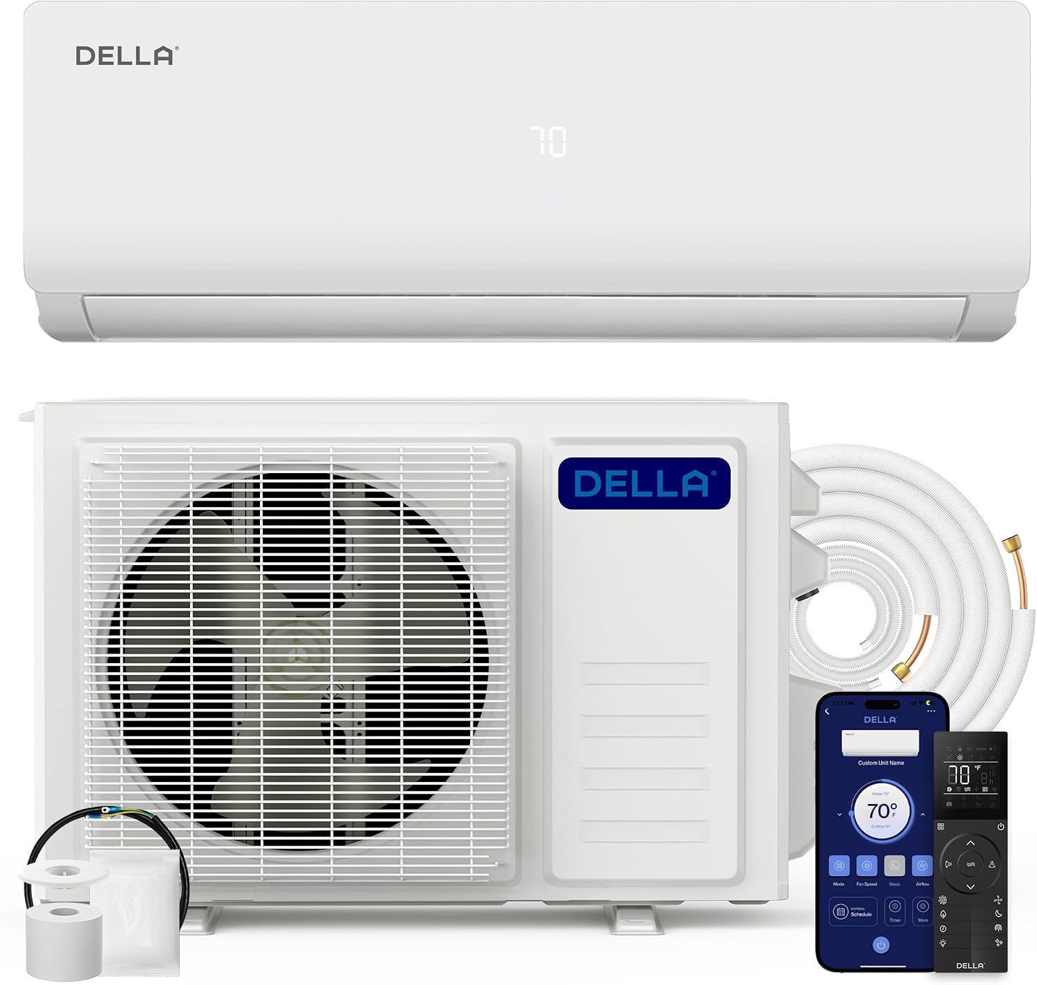 DELLA Vario Series 24000 BTU Mini Split AC, 230V Ductless Inverter System, App-Steuerung, 2 Ton 21 SEER2, Cools Up to 1500 Sq. Ft
