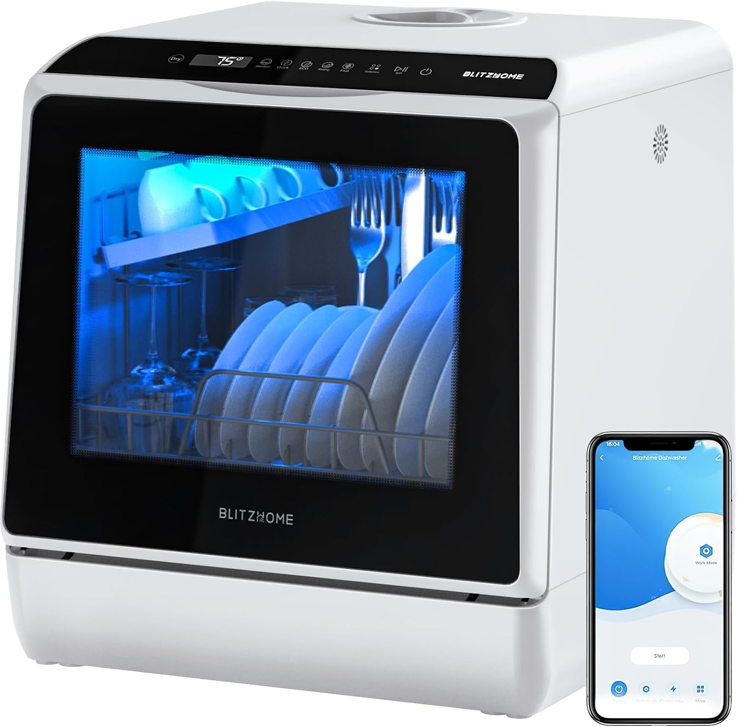 Mini Spülmaschine, BLITZHOME Mini Geschirrspüler, BLITZHOME Mini Geschirrspüler App Steuerung