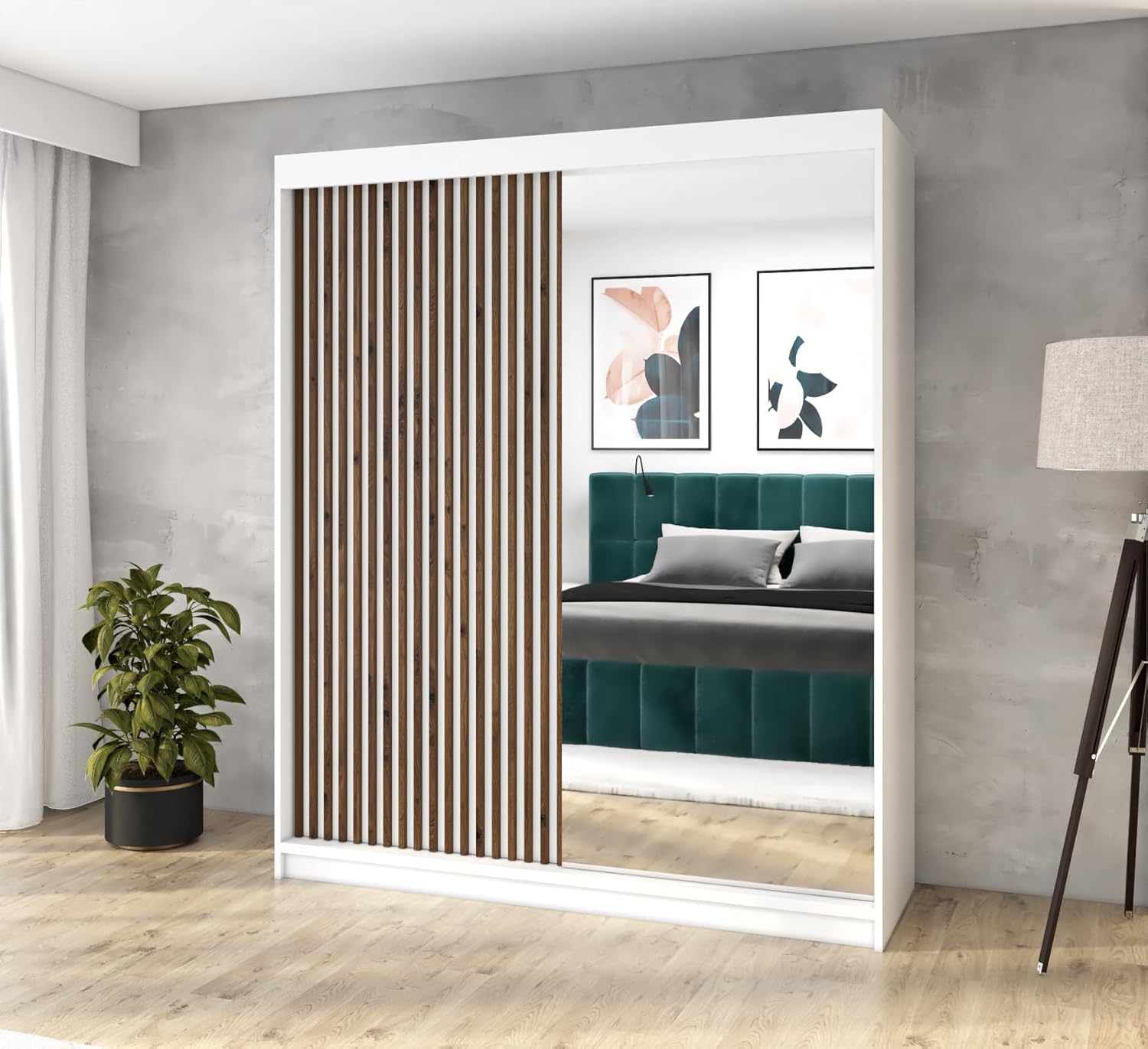 A&J MöbelLand Schwebetürenschrank MIT Kleiderschrank 120 cm mit Spiegel, Stauraum