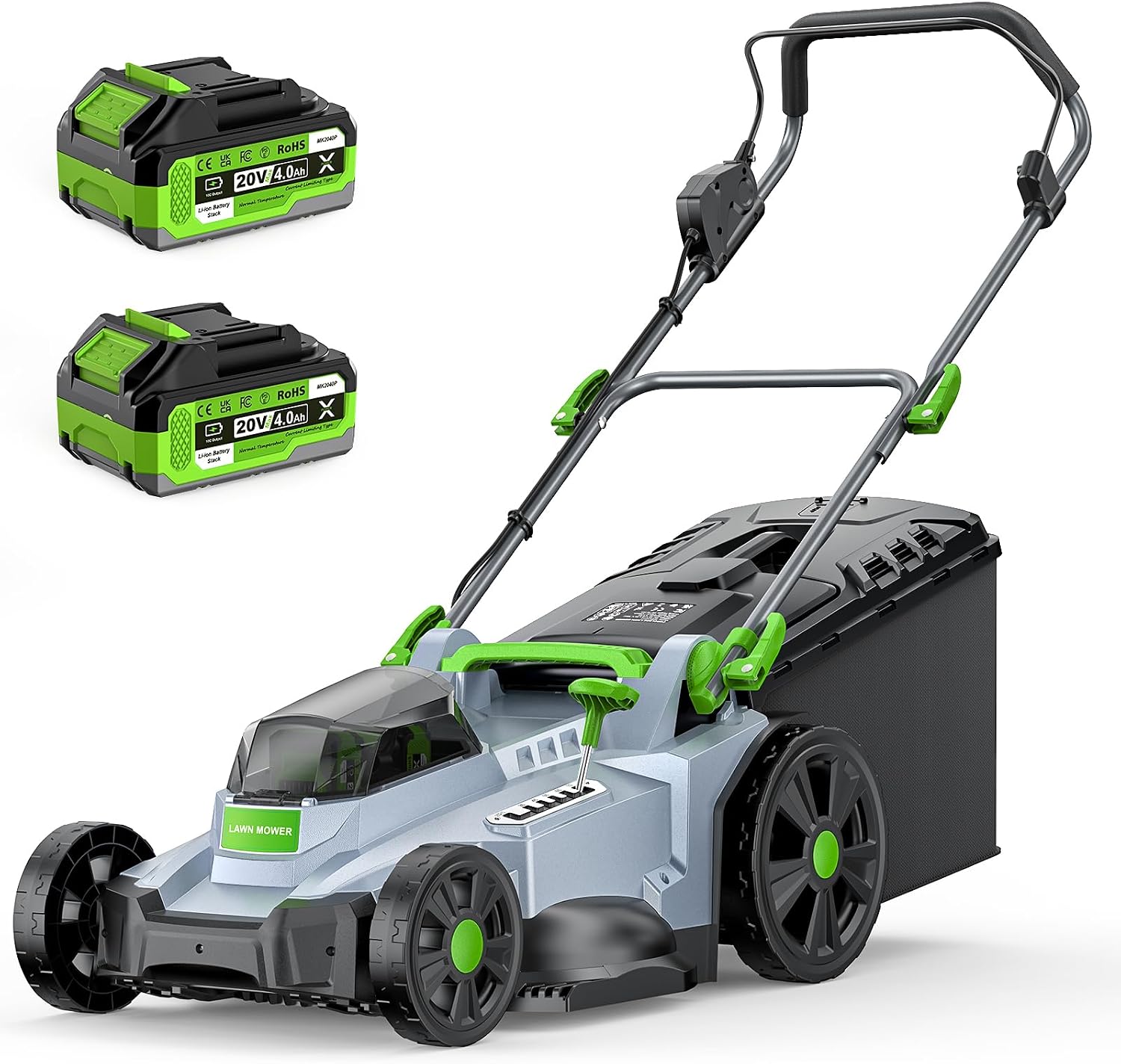 ETOOLAB Akku-Rasenmäher, 43 cm Schnittbreite, bis 500 m², 50L Fangkorb, 6 Schnitthöhen, 25-75 mm Schnitthöhe, 2 × 4,0 Ah Akkus+Ladegerät, 1200 Watt