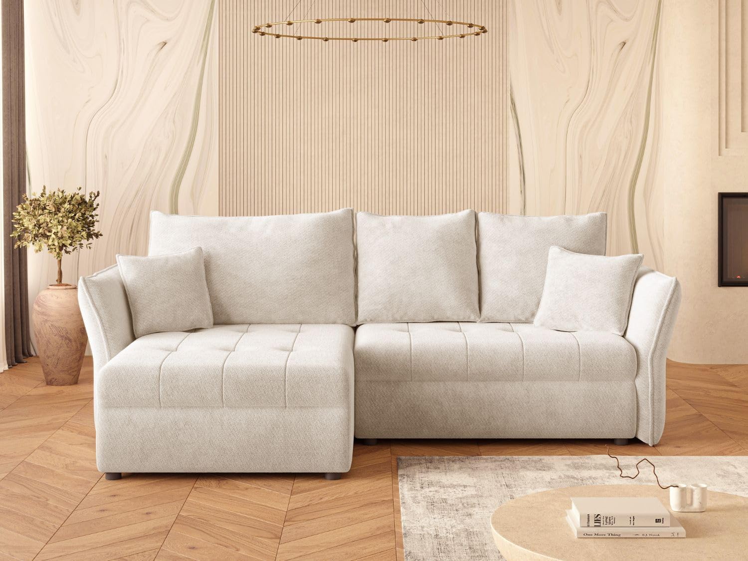 GRAINGOLD Lino Ecksofa, 270 × 172 cm, Ecksofa mit Stauraum (Beige), 3-Sitzer Eckcouch