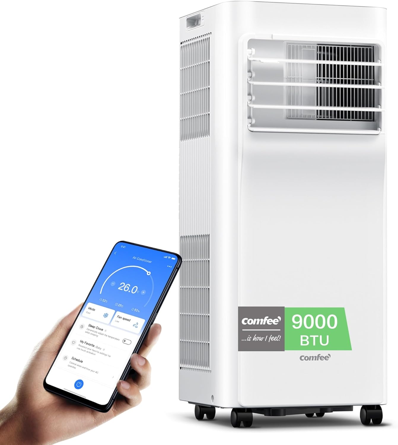Comfee Breezy Cool Pro 2.6 mobiles 3-in-1 Klimagerät bis 33 m², 9.000 BTU/2,6 kW, App, Alexa/Google, Follow-Me, Klasse A