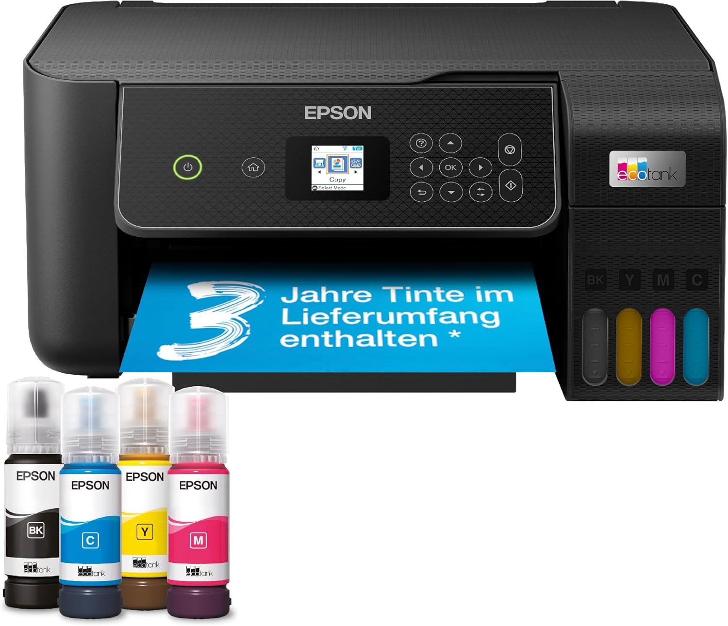 Epson EcoTank ET-2870 Tintentankdrucker, 3.7 cm LCD-Display, WLAN, App-Steuerung, A4, Tinte für bis zu 3 Jahre