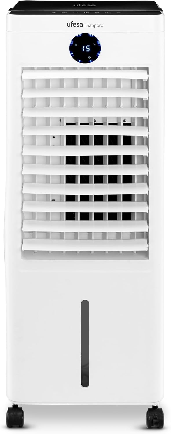 Ufesa Sapporo Verdunstungskühler, 100 W, 12h Timer, Fernbedienung, Oszillation, Display, Kühlfunktion und Ventilator, 3 Geschwindigkeiten, 3 Modi