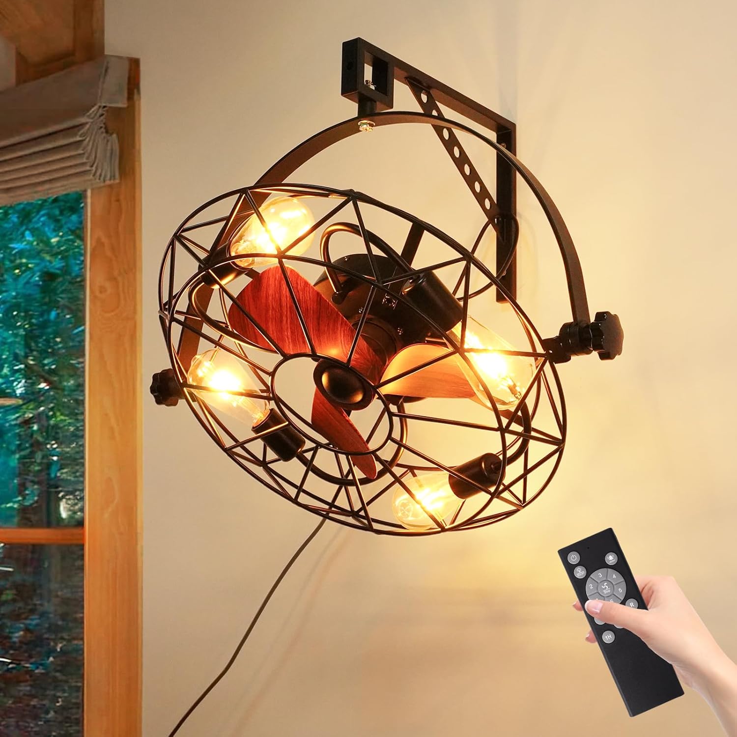 Umkehrbar E27 Deckenventilator, 35 dB, 6 Windgeschwindigkeiten und Timer-Funktion, Fernbedienung, 360 Grad Einstellbar, Vor- und Rücklauf