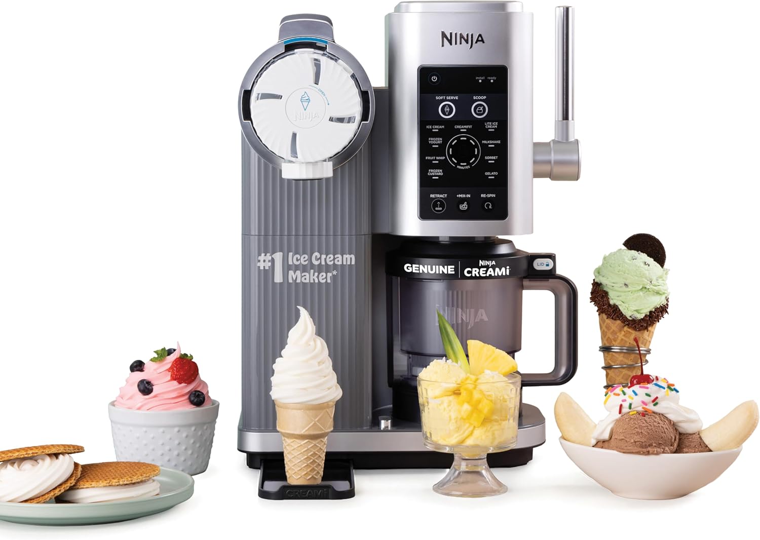Ninja CREAMi Swirl Eis- und Soft-Serviermaschine, 13-in-1, weicher Serviergriff und (2) Creami Swirl 473 ml