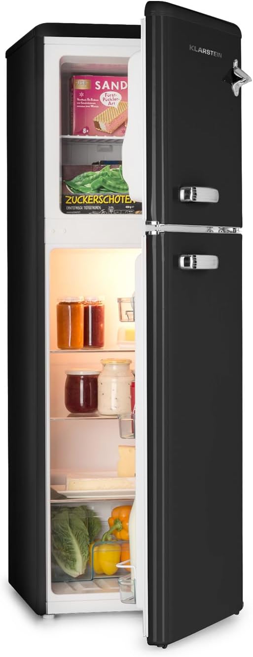 Klarstein Audrey Retro - Retro-Kühl-/Gefrierkombination, 41 dB Betriebsgeräusch, Stauraum, Retro-Kühl-/Gefrierkombination, Kühl- und Gefrierschrank
